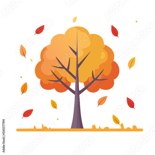 Orange Autumn Fall Tree Isolated on a Transparent Background 