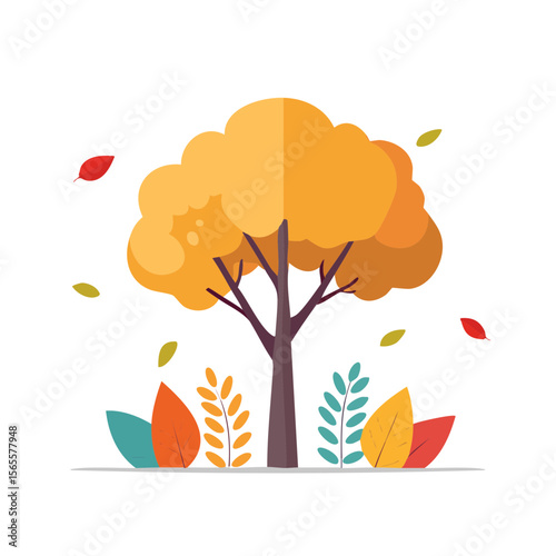 Orange Autumn Fall Tree Isolated on a Transparent Background 