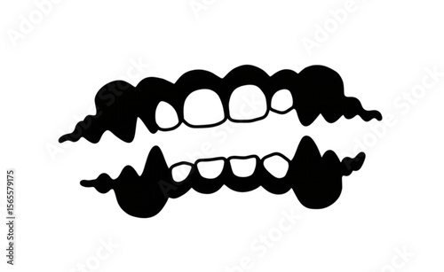Spooky teeth silhouette graphic, perfect for Halloween themes, and orthodontics or dentistry themed designs requiring a creepy or monster touch.