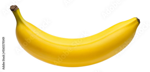 Yellow banana with smooth, curved shape and visible ridges