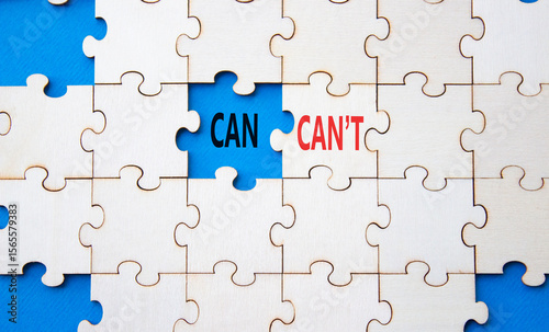 Can or Cant symbol. Concept word Can or Cant on wooden puzzle. Beautiful blue background. Business and Can or Cant concept. Copy space