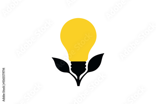 Yellow light bulb with leaves on color background.01