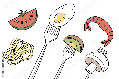 Colorful Food Illustration on Forks