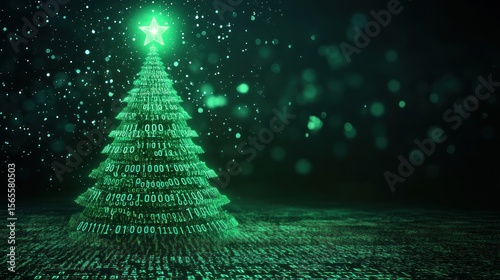 Digital Christmas Tree with Snow, and Dark.