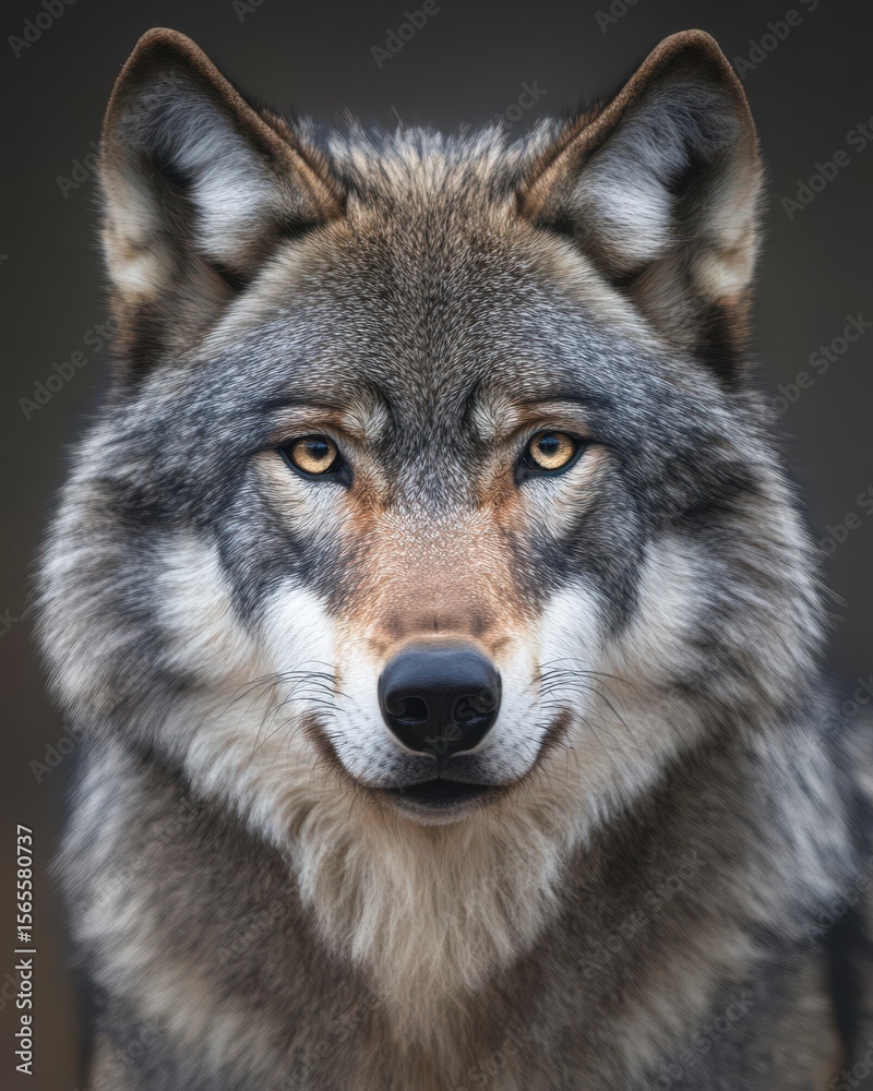 Fototapeta premium Intricate Wolf Face Design. A Bold Representation of the Wild Grey Predator in Nature