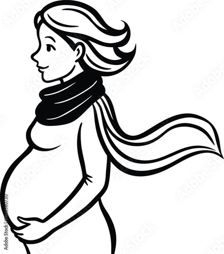 Expecting Mother A Simple Line Drawing Illustration