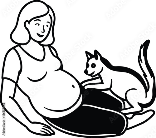 Pregnant Woman and Pet Dog A heartwarming illustration of motherhood and companionship