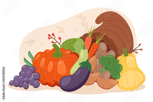 Cornucopia or Horn of Plenty with Vegetables.