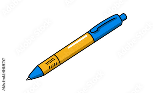 Stylized pen drawing in blue and yellow, a simple yet eye-catching design element for educational or office-themed projects, perfectly scalable.