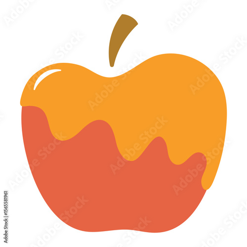 Red apple in honey, Rosh Hashanah symbol, isolated on transparent. Hand drawn flat vector illustration. Traditional Hebrew New Year clip art, seasonal summer, autumn fruit design element