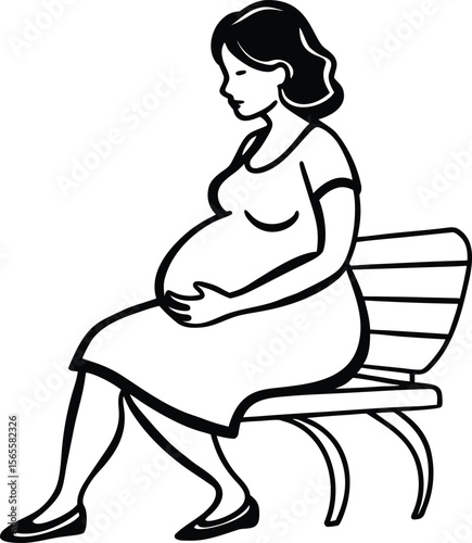Expectant Mother Sitting Serene A Black and White Illustration of Pregnancy