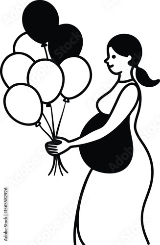 Expecting Mother Holding Balloons Illustration of Pregnancy Joy