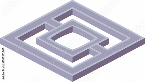 Abstract geometric maze pattern with concentric squares in isometric perspective
