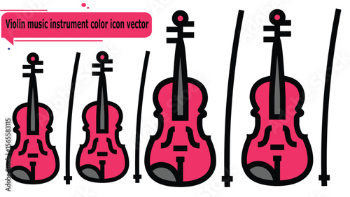  Violin music instrument color icon vector