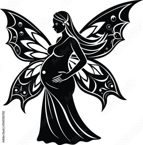 Pregnant Fairy Silhouette Expectant Mother with Butterfly Wings
