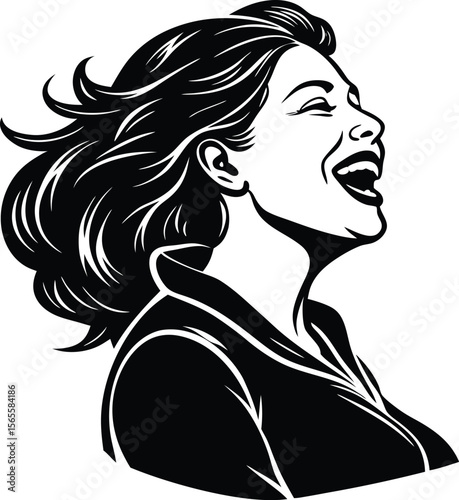 Joyful Woman, Black and White Illustration Happiness, Laughter, and Positive Emotions