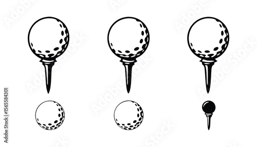 Black Silhouette Golf Ball Vector Icon Set for Sports Design Projects