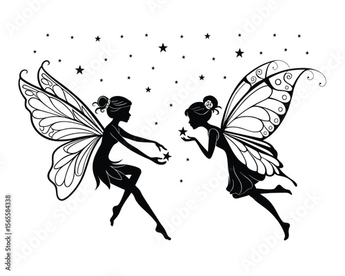 Fairy flying on the sky vector silhouette
