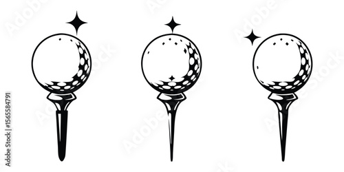 Black Silhouette Golf Ball Vector Icon Set for Sports Design Projects