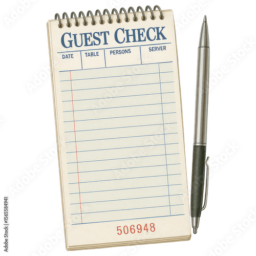 Detailed Guest Check with Pen for Restaurant and Dining Service Use