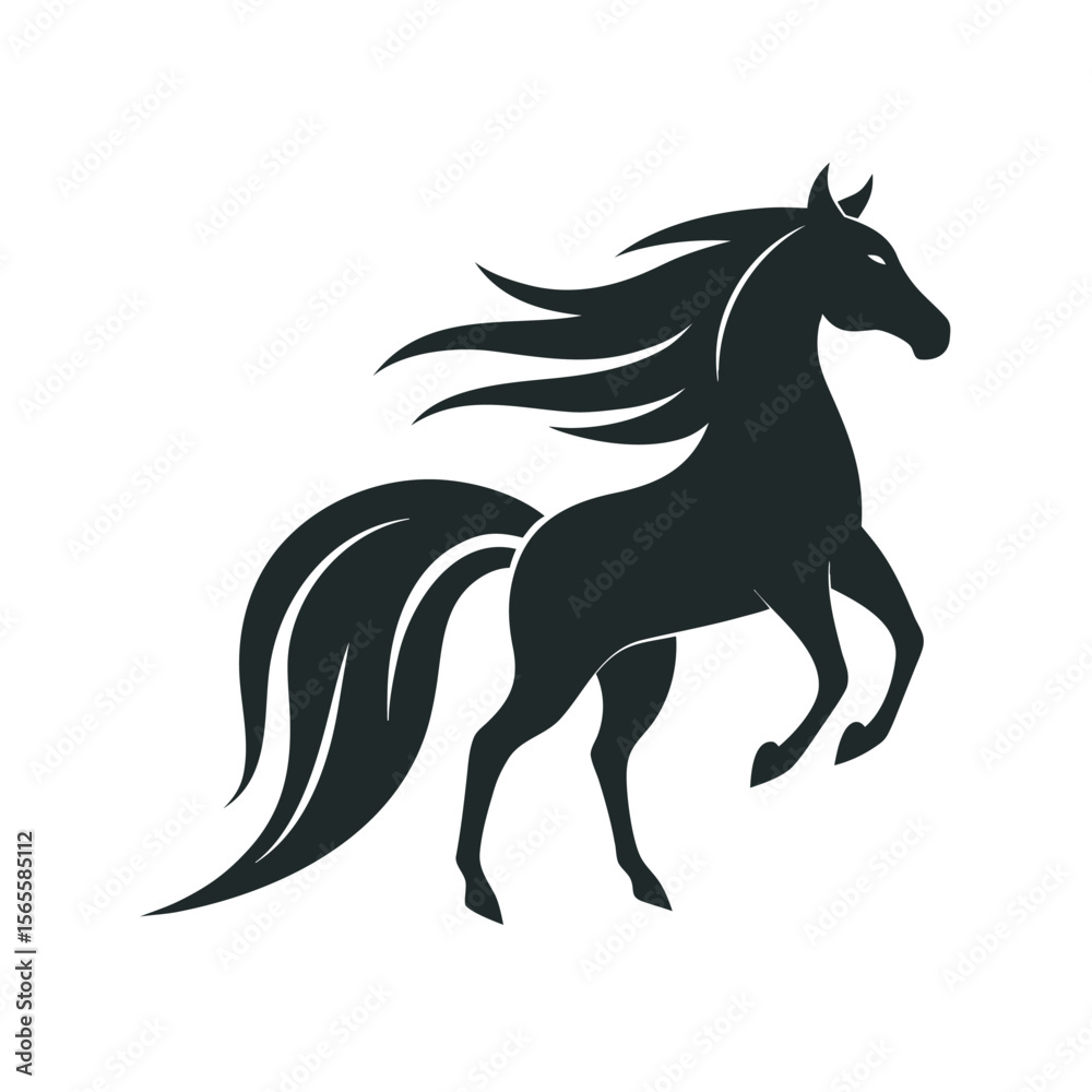 Obraz premium Graceful Horse With Wind Blown Tail Silhouette