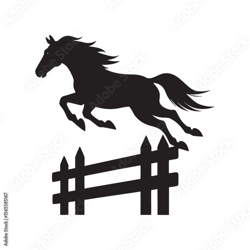 Show Horse Leaping Over Fence Silhouette