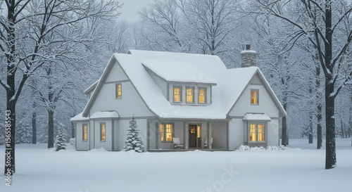 Snowy home in winter woods