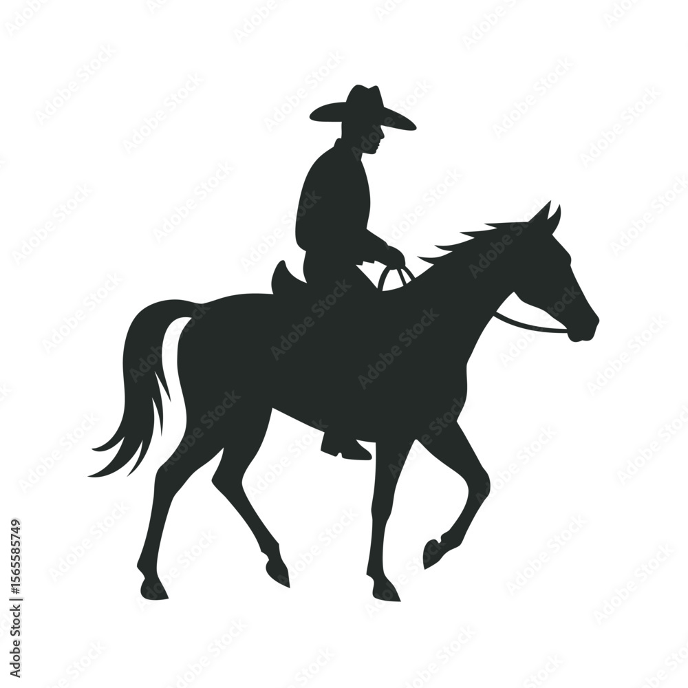 Naklejka premium Western Cowboy On Horse Silhouette