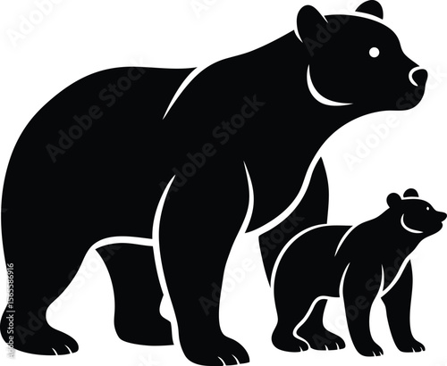 Majestic Silhouette of a Mother Bear and Cub Standing Together,  Heartwarming Wildlife Illustration. new 2025 trendy