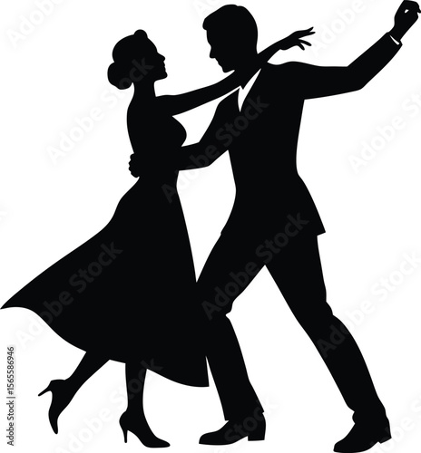 Elegant Couple Dancing in Silhouette Style,  Romantic Dance Illustration. new 2025 trendy