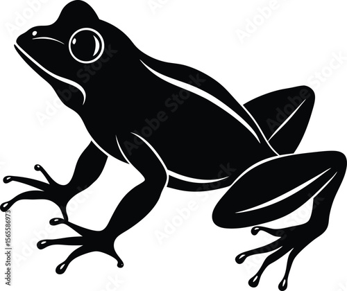 Elegant Black Silhouette of a Sitting Frog,  Minimalist Wildlife Illustration. new 2025 trendy