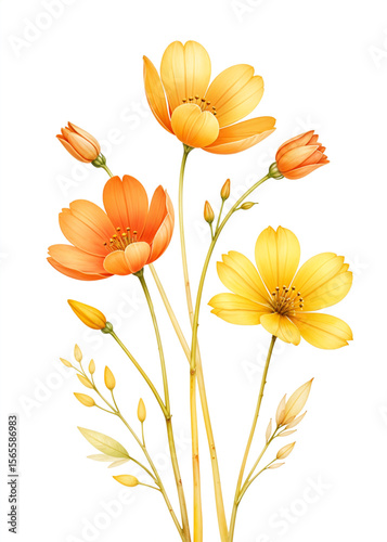 Beautiful calendula flowers isolated on white background. Vector illustration.