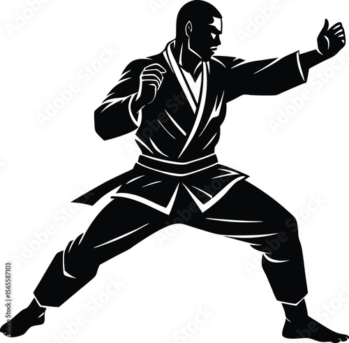 Martial Arts Warrior Practicing Powerful Combat Stance, Dynamic Fighting Pose Illustration. new 2025 trendy