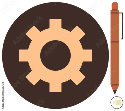Gear and pen suggesting ideas, productivity, teamwork. Ideal for technology, automation, workflow, creativity, productivity, branding simple flat metaphor