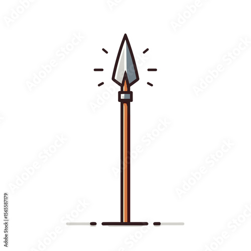 Medieval metal spear with sharp tip in simple cartoon style. Ideal for ancient warfare exhibitions, historical weapon collections or combat equipment illustrations.