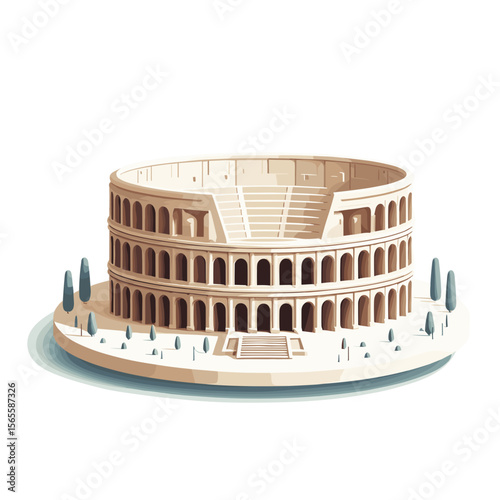 Vector art of Roman Colosseum miniature model in beige tones. Ideal for historical architecture guides, tourism souvenirs, and ancient Rome educational materials.