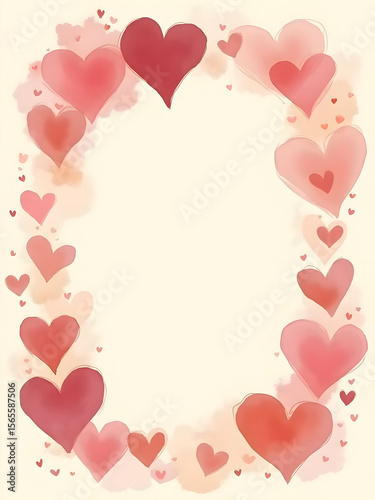 Watercolor Red Heart Frame with Soft Gradient on Cream Background