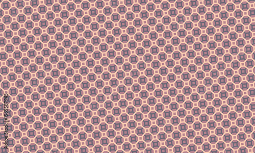 Geometric pattern features repeating octagons and squares in pink and mauve creating a visually appealing retro aesthetic.
