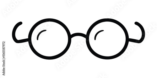 Classic Black Vector Outline Icon of Round Glasses for Vintage Fashion, Literary Designs, and Creative Accessory Projects