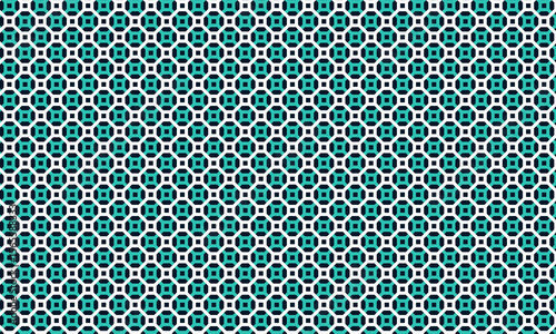 Geometric turquoise seamless pattern with interconnected shapes creates a visually engaging background.