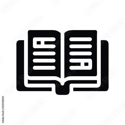 Classic Black Vector Silhouette Icon of Open Book for Education Resources, Library Designs, and Literary Graphic Projects