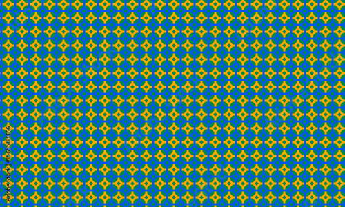 Seamless diamond circle pattern creates a vibrant blue and gold background for versatile design projects with an appealing geometric style.