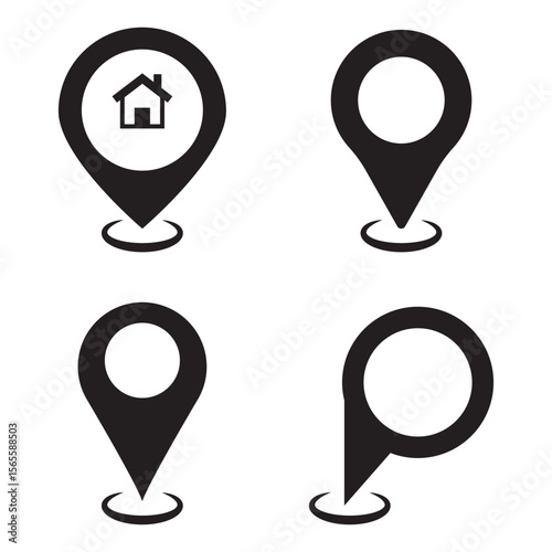 Location pin icon vector icon set black filled and outlined style.