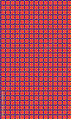 Opulent geometric background features a vibrant mosaic pattern, offering a seamless retro texture for textile and surface design projects.