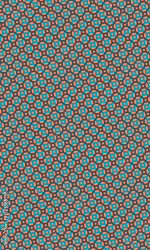 Turquoise and peach geometric pattern design with a seamless retro feel for backgrounds and wallpapers.