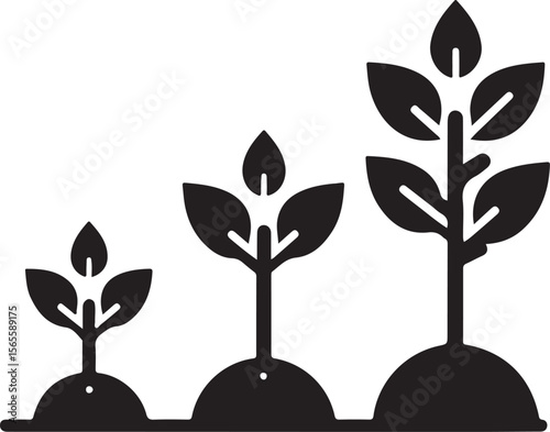 Growing Plant Icons – From Small Seedlings to Fully Grown Tree in Silhouette Style
