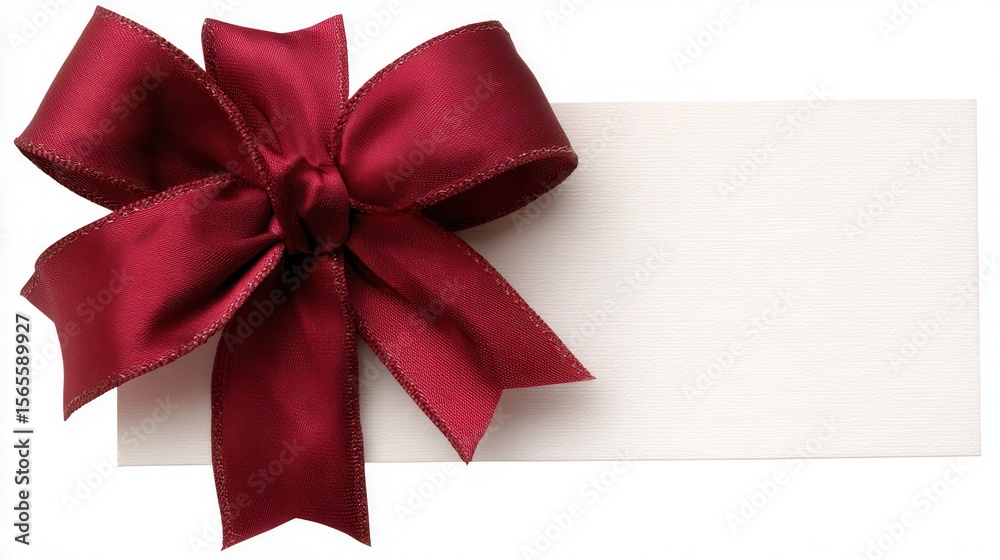 Elegant red ribbon atop a textured blank card, perfect for gift wrapping or greeting cards, This image conveys celebration, joy, and personal touch, ideal for invitations, announcements Elegant red ribbon atop a textured blank card, perfect for gift wrapping or greeting cards, This image conveys celebration, joy, and personal touch, ideal for invitations, announcements