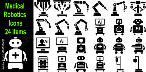 Medical Robotics Icons Set – Healthcare Automation and AI in Medicine