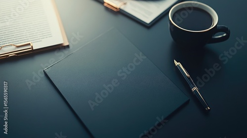 Wallpaper Mural Dark workplace setting with a blank clipboard and coffee. Torontodigital.ca