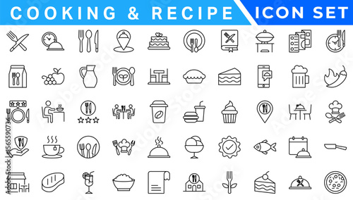 Premium Cooking and Recipe Icons – Line, Outline, Minimal, Vector – Kitchen, Chef, Food, Baking, Restaurant UI Icons